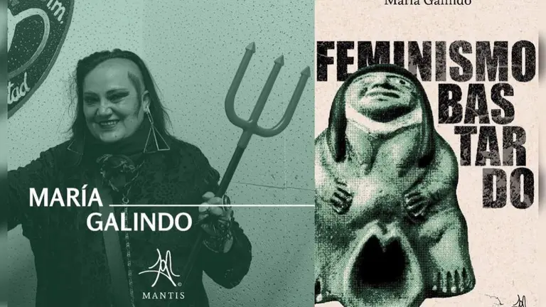 La activista y escritora Mar&iacute;a Galindo y la portda de la edici&oacute;n mexicana de "Feminismo Bastardo". MANTIS