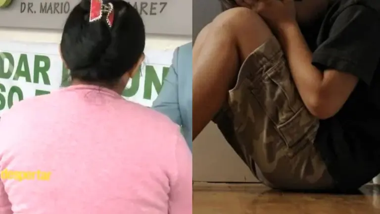 Del lado izquierdo, la madre del ni&ntilde;o vejado sexualmente en Yapacan&iacute;. Del otro, una imagen referencial de un menor abusado. CAPTURA UNITEL Y RRSS