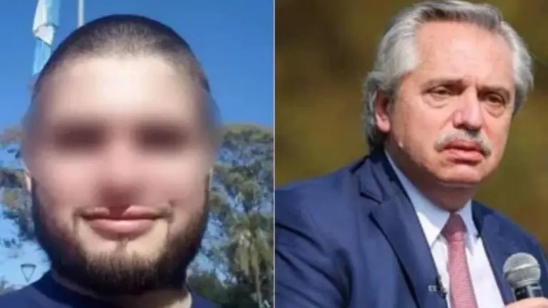 El "Asesino del machete" (i). Del otro lado, el presidente Alberto Fern&aacute;ndez. EL TRIBUNO