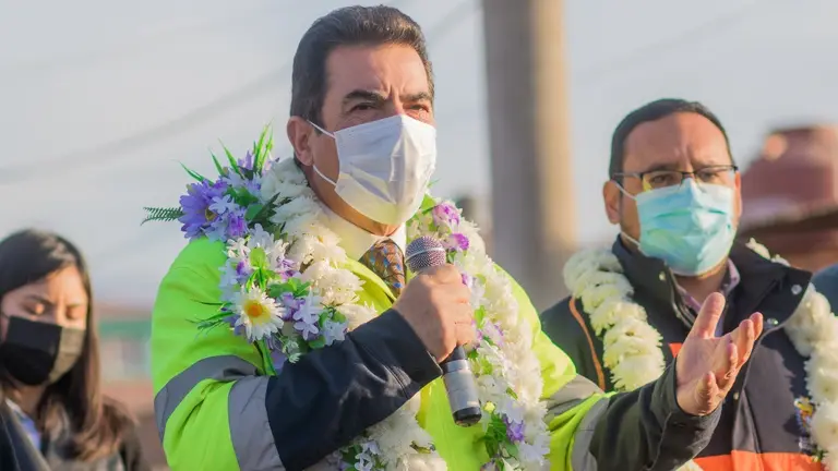 El alcalde de Cochabamba, Manfred Reyes Villa, durante el inicio de una obra, el 5 de julio. ALCALD&Iacute;A DE COCHABAMBA