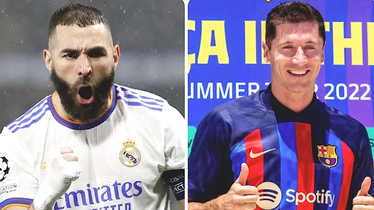 Karim Benzema (i) y Robert Lewandowski (d), figuras en el Derby. CR&Eacute;DITO: MEDIOTIEMPO.COM