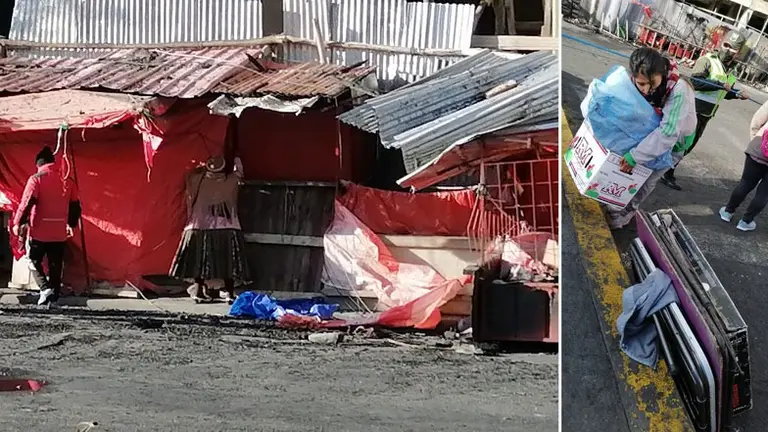 Los despojos de algunos puestos de venta, tras el incendio en un mall de La Paz.