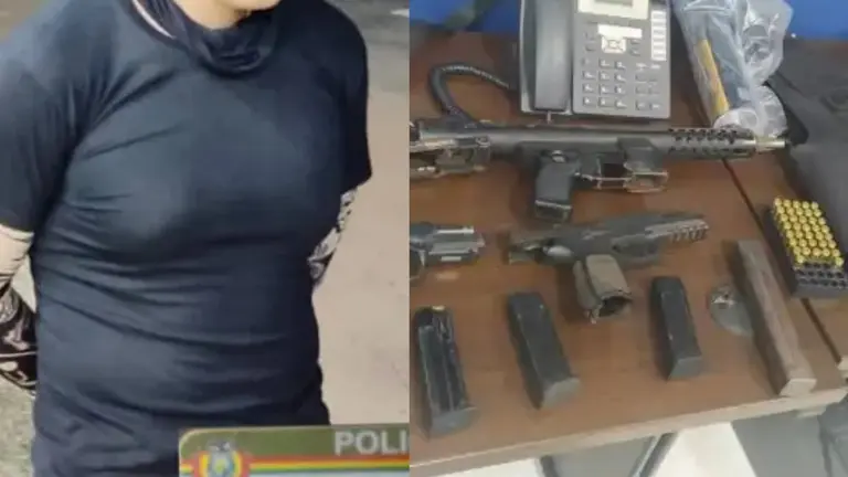 Im&aacute;genes compartidas del oficial boliviano detenido en Brasil y de las armas.