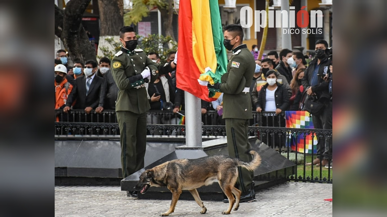 Perro mestizo acompa&ntilde;a todas las actividades protocolares por aniversario de Bolivia en Cochabamba