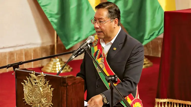 El presidente Luis Arce durante el discurso por el aniversario de Bolivia. FACEBOOK