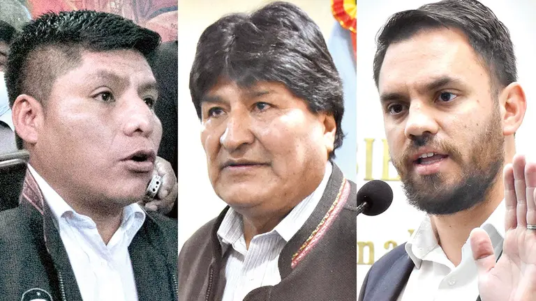 El senador Leonardo Loza, el expresidente Evo Morales y el ministro Eduardo del Castillo. ARCHIVO
