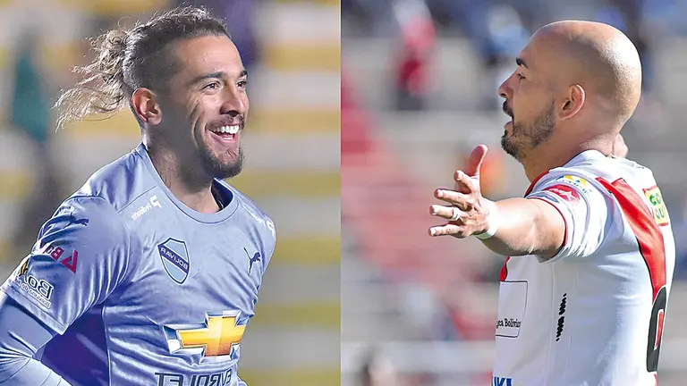 Francisco da Costa (i) y Marcos Riquelme (d) celebran goles hechos en sus equipos. APG