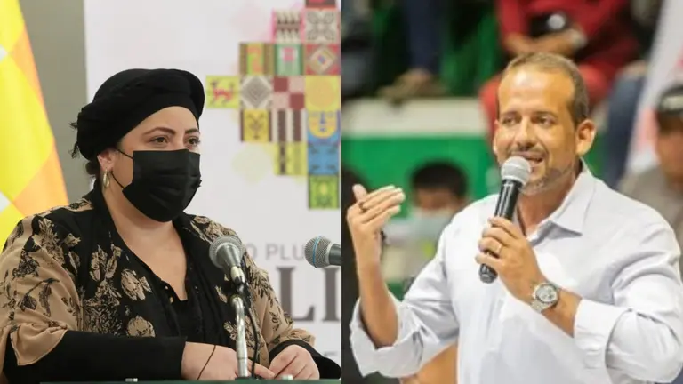 La ministra de la Presidencia, Mar&iacute;a Nela Prada, y el gobernador cruce&ntilde;o, Luis Fernando Camacho.