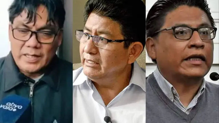 El diputado H&eacute;ctor Arce (i), el ministro de Obras P&uacute;blicas, &Eacute;dgar Monta&ntilde;o (c), y el ministro de Justicia, Iv&aacute;n Lima.