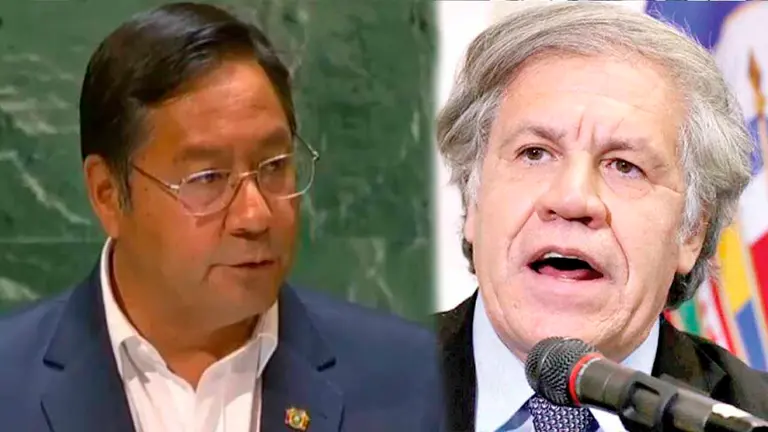 El presidente del Estado, Luis Arce (i) el secretario general de la OEA, Luis Almagro. ARCHIVO