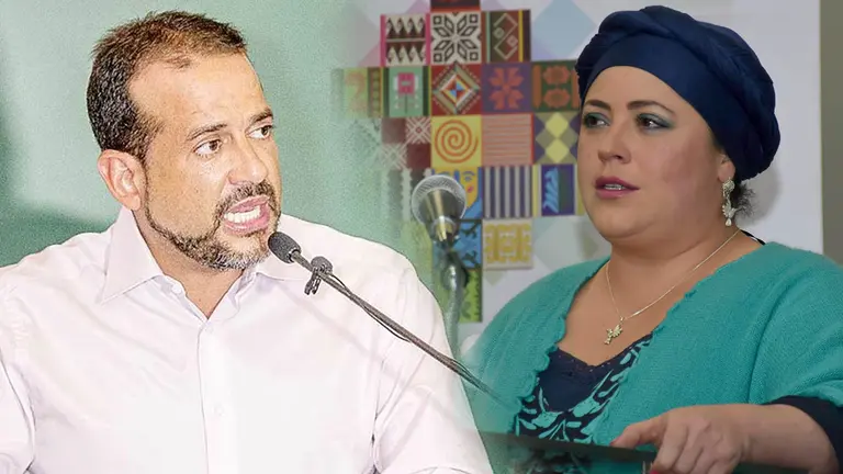 Luis Fernando Camacho, gobernador de Santa Cruz y Mar&iacute;a Nela Prada, ministra de la Presidencia
