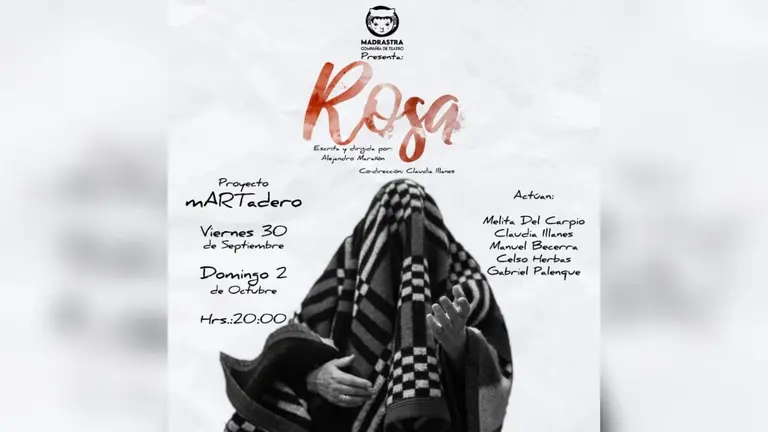 Arte gr&aacute;fico de la presentaci&oacute;n de la obra teatral Rosa