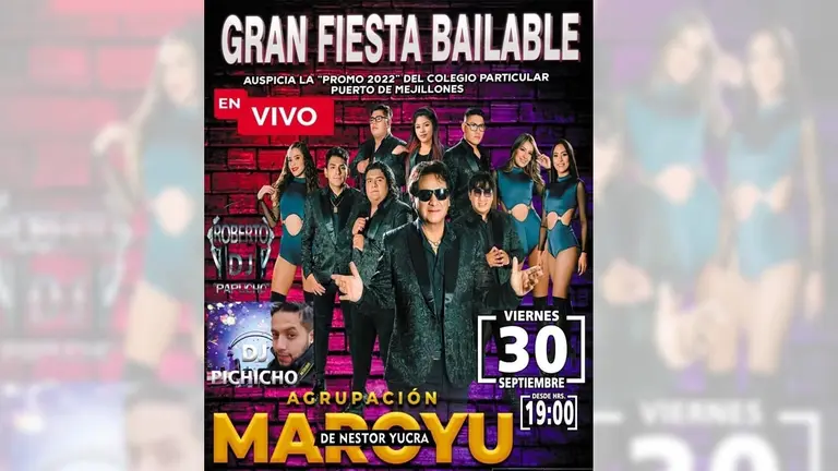 Afiche de invitaci&oacute;n a una fiesta estudiantil en la ciudad de La Paz. REDES