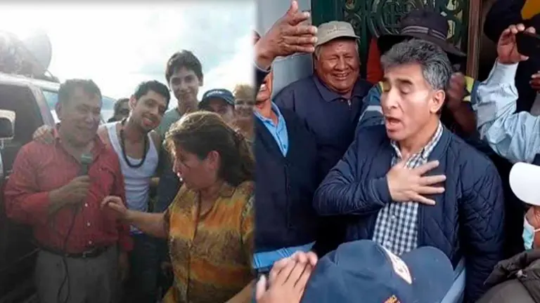 El vocalista Gonzalo Hermosa sorteando un bloqueo en 2016 (i) el vocalista Orlando Andia en la misma situaci&oacute;n en 2022 (d). Capturas