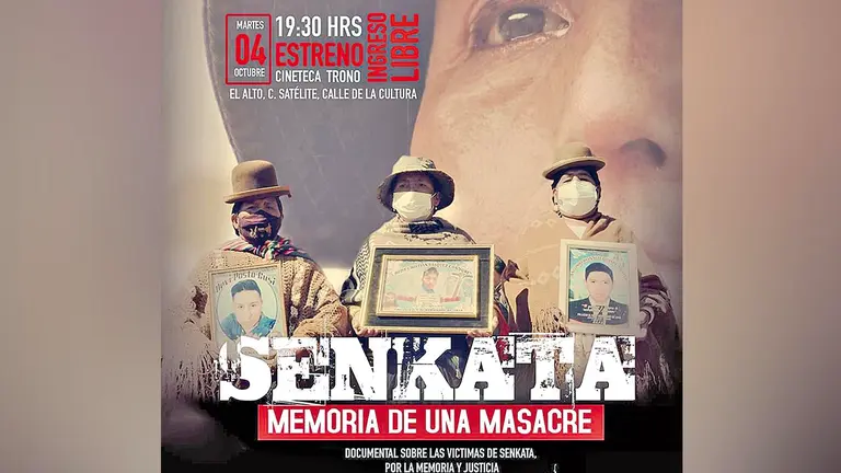 Afiche del documental &ldquo;Senkata, memoria de una masacre&rdquo;.  TABLA ROJA/ CASA CULTURAL COMPA TRONO