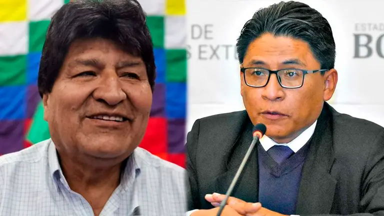 El expresidente Evo Morales (i) el ministro de Justicia Iv&aacute;n Lima (d). ARCHIVO