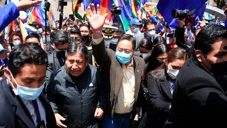 El presidente y vicepresidente Luis Arce y David Choquehuanca. APG
