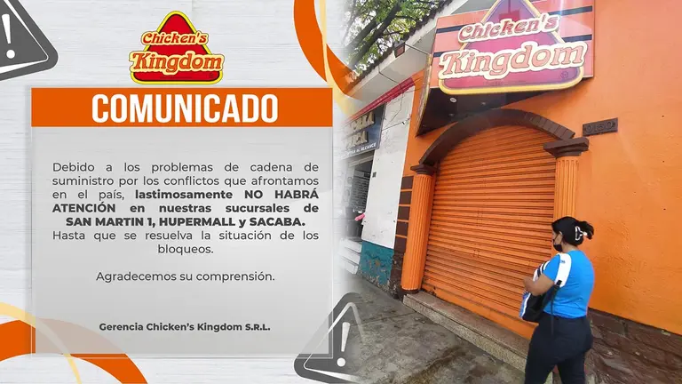 Comunicado y sucursal cerrada de Chickens Kingdom./ DICO SOL&Iacute;S