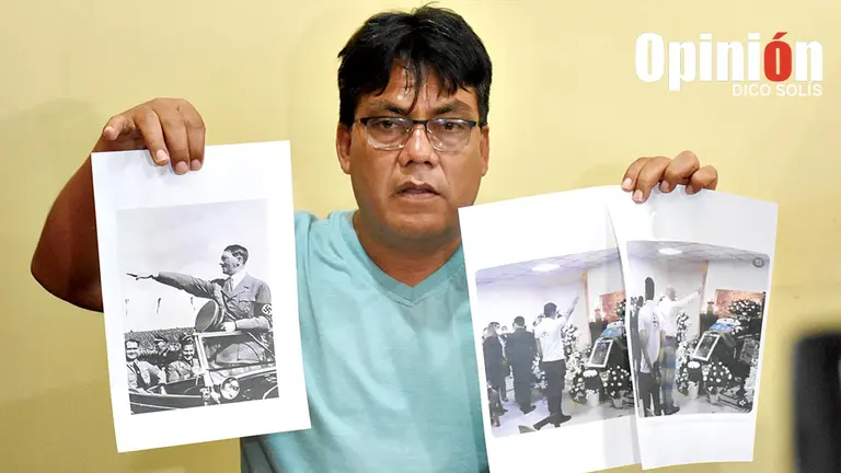 El diputado del MAS H&eacute;ctor Arce expone fotograf&iacute;as y asegura que cruce&ntilde;os saludan &ldquo;al estilo nazi&rdquo;. DICO SOL&Iacute;S