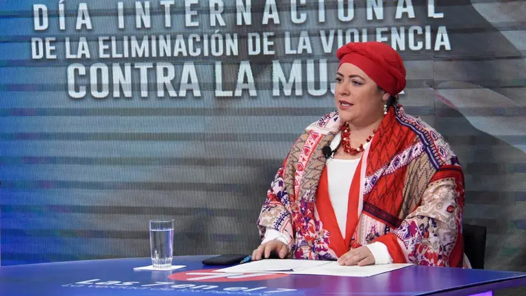 La ministra de la Presidencia, Mar&iacute;a Nela Prada, en el canal estatal Bolivia Tv. ABI