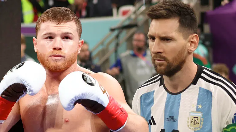 El boxeador mexicano Canelo &Aacute;lvarez (i). Del otro lado, el argentino Lionel Messi. COMPOSICI&Oacute;N OPINI&Oacute;N