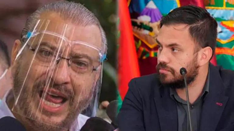 El c&iacute;vico R&oacute;mulo Calvo y el ministro de Gobierno, Eduardo Del Castillo. Ox&iacute;geno.bo