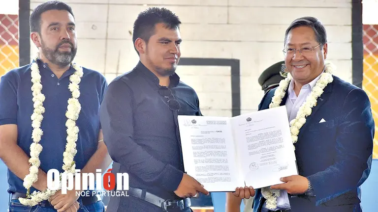 El presidente Luis Arce durante la entrega de la Resoluci&oacute;n Ministerial de Homologaci&oacute;n, este 1 de diciembre en Cochabamba. NO&Eacute; PORTUGAL