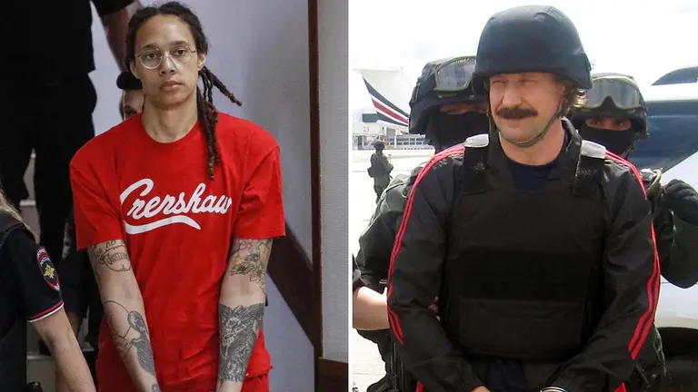 Una imagen compuesta muestra a la jugadora de baloncesto estadounidense Brittney Griner (i) y al traficante de armas ruso Viktor Bout (d). EFE