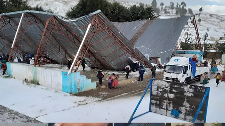El tinglado que cayó en el municipio de Achacachi. ERBOL
