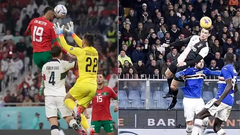 Imagen comparativa de los saltos de En-Nesyri y CR7. MARCA