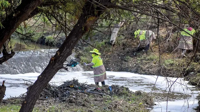 Los trabajos de limpieza en el r&iacute;o Rocha. DICO SOL&Iacute;S
