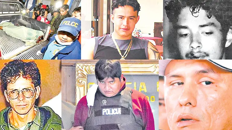 Levantamiento del cuerpo de &acute;el oti&acute;; Franz Reynaldo Gonzales G., alias Vinchita; Danilo Vargas P., alias El Fantasma(arriba); Alberto Abaroa Rubín de Celis, alias El Petas; Richard Choque; Víctor Hugo Escobar O., alias El Oti (abajo). ARCHIVO