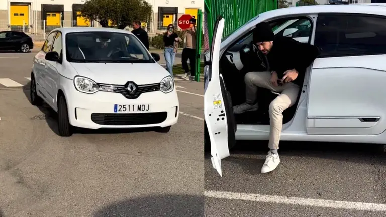 Gerard Piqu&eacute;, saliendo de un Twingo. COMPOSICI&Oacute;N OPINI&Oacute;N