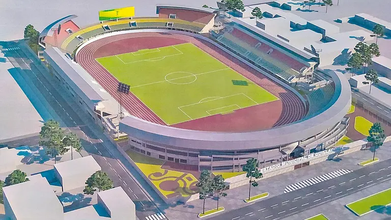 Una imagen de la maqueta con las mejoras que prev&eacute;n llevar adelante en el estadio Municipal de Quillacollo. DICO SOL&Iacute;S