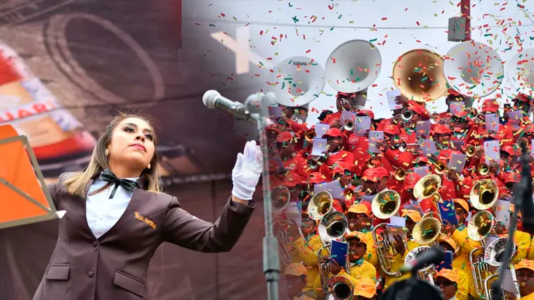 Roman&eacute;, la joven que dirigi&oacute; a casi&nbsp;6 mil m&uacute;sicos en el Festival de Bandas de Oruro./ APG