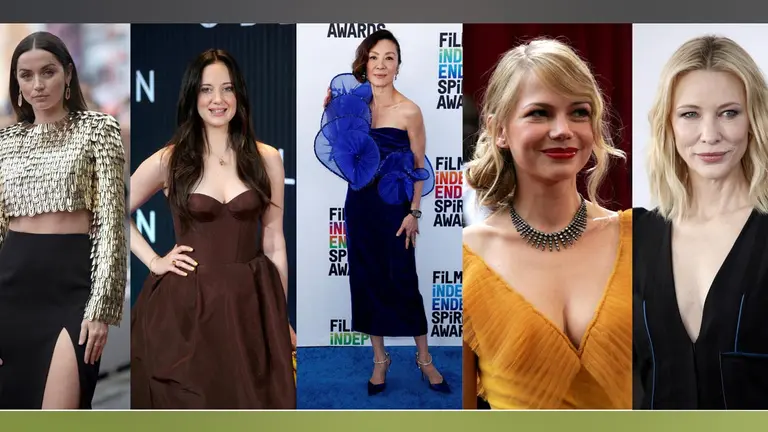 Composición de cinco fotografías de archivo donde aparecen las actrices nominadas al Óscar a la Mejor Actriz, (i-d) Ana de Armas, Andrea Riseborough, Michelle Yeoh, Michelle Williams y Cate Blanchett. EFE