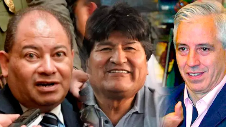 El exministro Carlos Romero (i) el l&iacute;der del MAS Evo Morales (c) el exvicepresidente &Aacute;lvaro Garc&iacute;a Linera (d). COMPOSICI&Oacute;N OPINI&Oacute;N