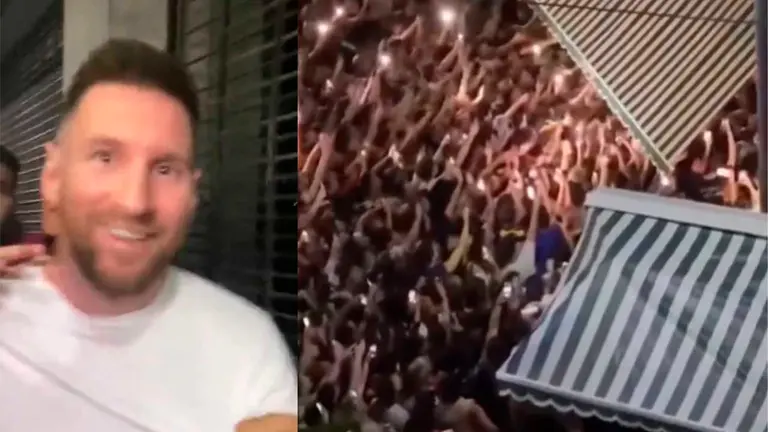 Messi tras salir del restaurante y con custodia policial. Captura RRSS