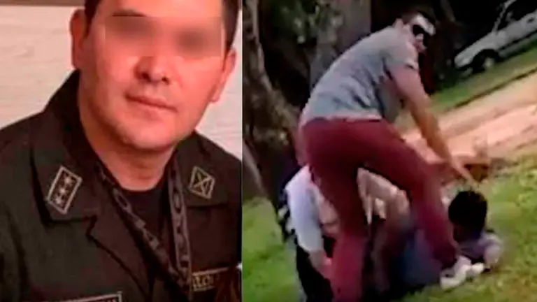 El efectivo policial captado en el momento del robo. RRSS