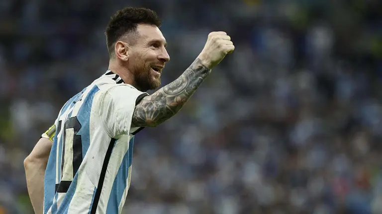 Lionel Messi, de Argentina celebra durante un partido de su selecci&oacute;n./ EFE