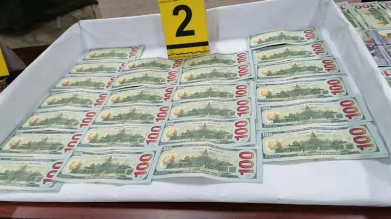 Los d&oacute;lares falsos que le dieron a la mujer de 54 a&ntilde;os, en El Alto. ERBOL