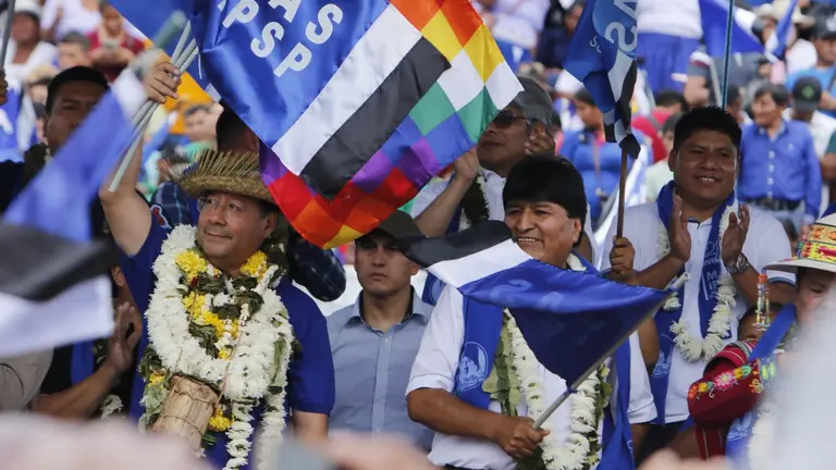El presidente, Luis Arce, y el presidente del MAS, Evo Morales, este 26 de marzo en Ivirgarzama. APG