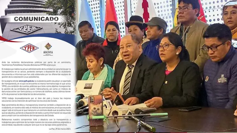 Comunicado de YPFB y exministros de Evo Morales./ CORTES&Iacute;A