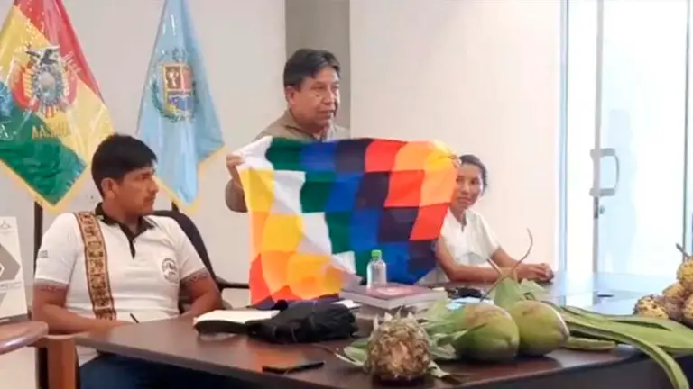 El vicepresidente David Choquehuanca en su intervenci&oacute;n en Chimor&eacute;. Chimor&eacute; TV