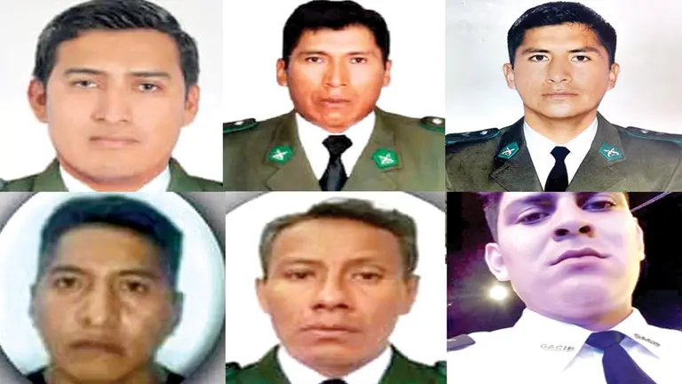 Oliver Mendoza, Domingo Chávez, Walter Huayhua, Alfonso Chávez, Eustaquio Olano y David Candia, los uniformados asesinados en menos de un año. /FACEBOOK