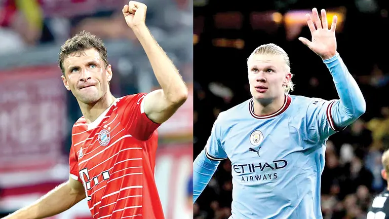 Thomas M&uuml;ller (i) y Erling Haaland (d) son las cartas de gol para ambos equipos en un choque que &ldquo;promete&rdquo;./ EL PA&Iacute;S Y EUROSPOR