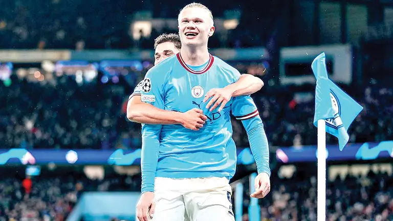 Erling Haaland festeja su gol para el 3-0 del Manchester City sobre el Bayern M&uacute;nich por la Champions League./ INSTAGRAM MANCITY