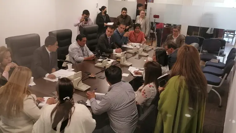 El encuentro entre el Ejecutivo con representantes de gremios de la prensa./ ERBOL