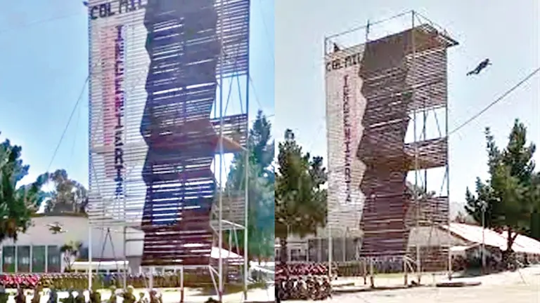 Im&aacute;genes que muestran el salto de los cadetes que termin&oacute; en forma tr&aacute;gica./ RRSS