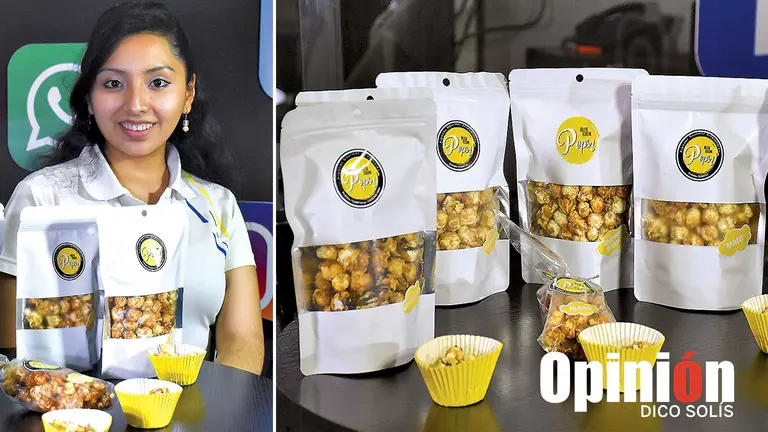 Yuleysi Foronda, representante del emprendimiento de Pop Mushroom, pipocas hechas con maíz de hongo en seis sabores a elección. DICO SOLÍS